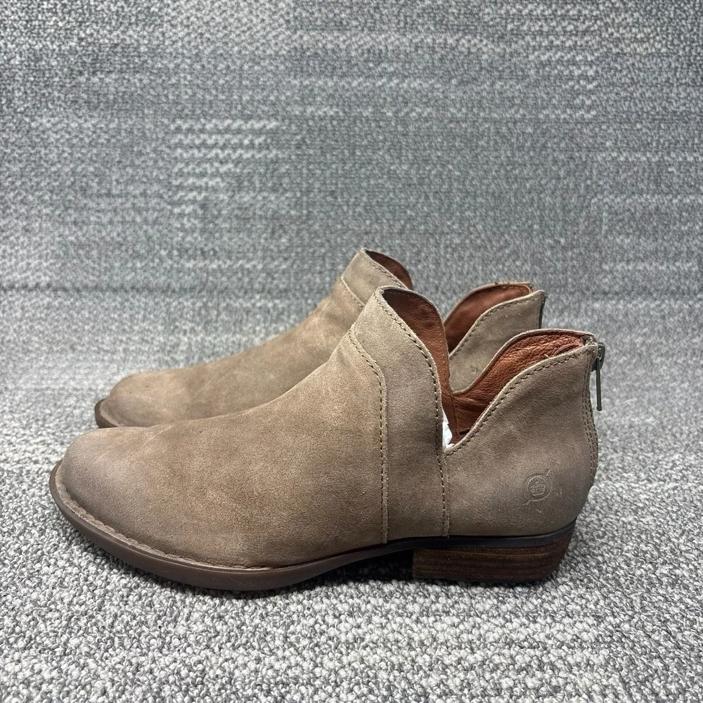 Born Kerri Ankle Booties Taupe Distressed Leather Back Zip Womens 7 F33617